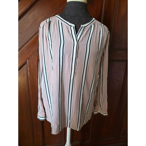 Loft Petites Pink & Black Striped Button-Front Blouse MP - Picture 1 of 7